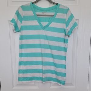 Arazona Jeans Women's Short Sleeve Striped Tee - Turquoise and White